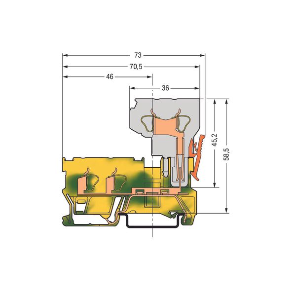 2-conductor/1-pin ground carrier terminal block 4 mm² for DIN-rail 35 image 3