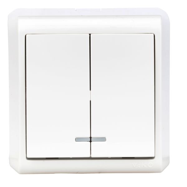 Two-gang one-way switch illuminated, VISIO IP20, white image 1