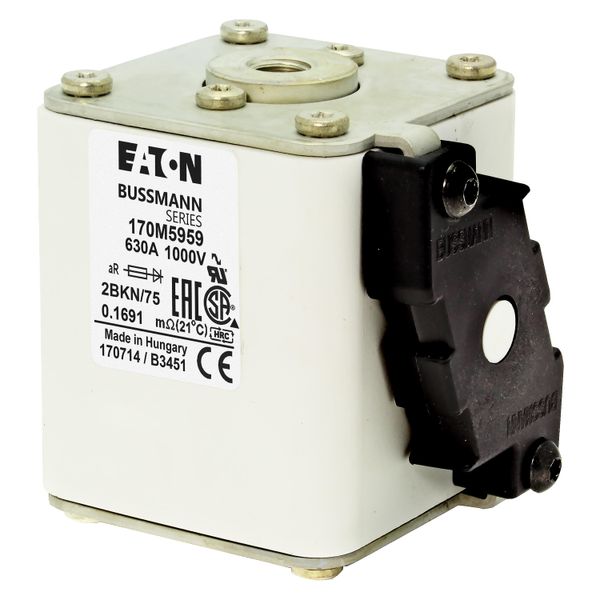 Fuse-link, high speed, 630 A, AC 1000 V, size 2, 59 x 77 x 75 mm, aR, IEC, UL, single indicator image 7