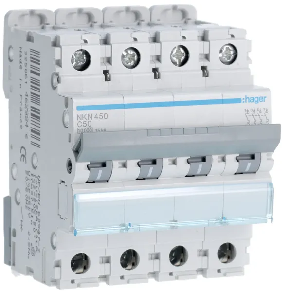 Circuit Breaker 4P 50A C 10/15kA 4M image 1