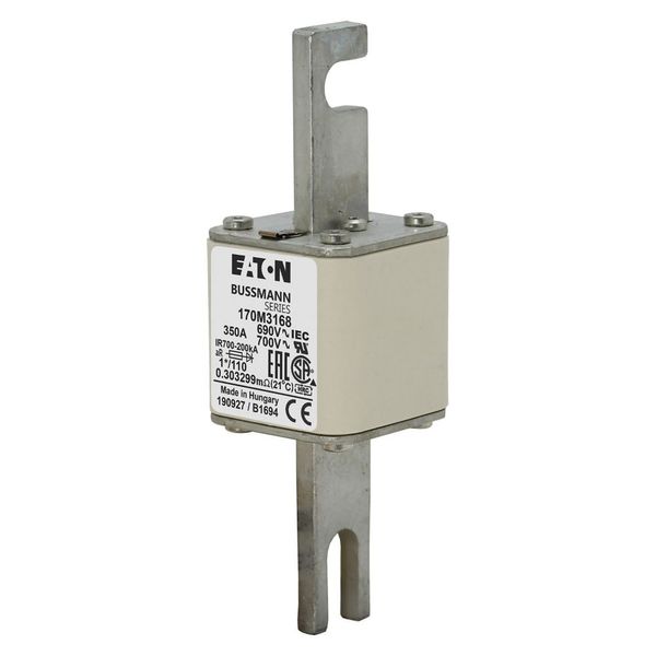 Fuse-link, high speed, 350 A, AC 690 V, compact size 1, 45 x 45 x 134 mm, aR, DIN, IEC, single indicator image 2