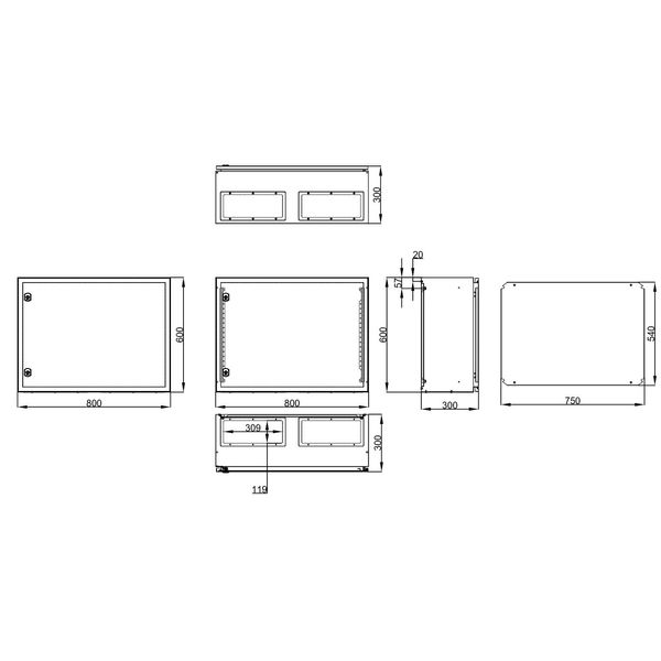 Wall-mounted enclosure 1 door IP65 H=600 W=800 D=300 mm image 2