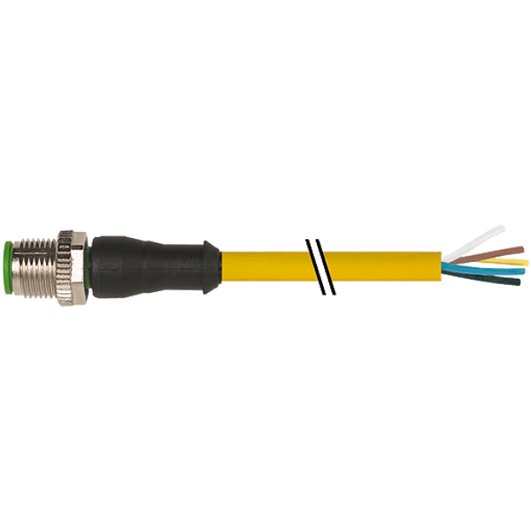 M12 male 0° A-cod. with cable PUR 5x0.34 ye . 5m image 1