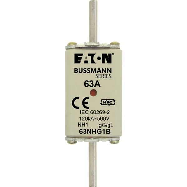 Fuse-link, low voltage, 63 A, AC 500 V, NH1, gL/gG, IEC, dual indicator image 1