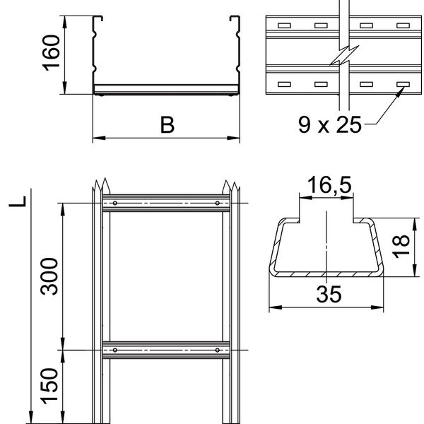 WKLG 1650 FT Wide span cable ladder perforated side rail 160x500x6000 image 2