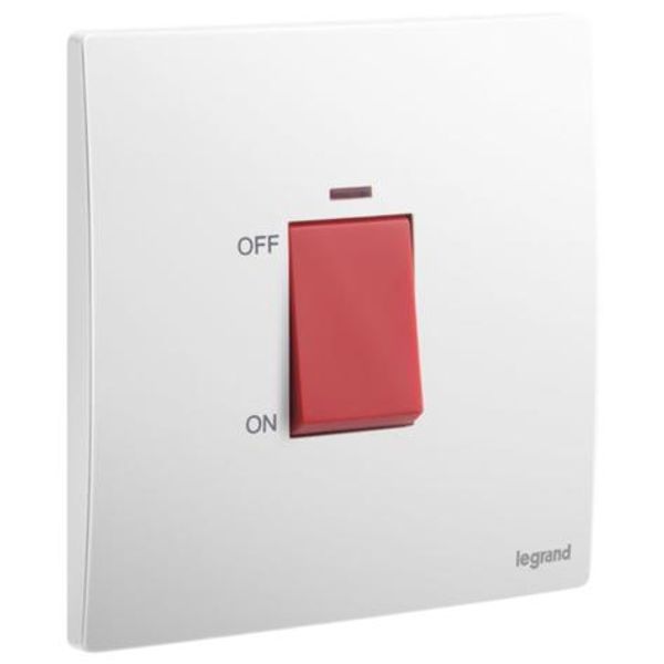 Mallia Senses - 1 gang double pole 45A switch with indicator - Matt White image 1