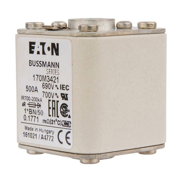 Fuse-link, high speed, 500 A, AC 690 V, compact size 1, 45 x 59 x 51 mm, aR, IEC, UL, single indicator image 5