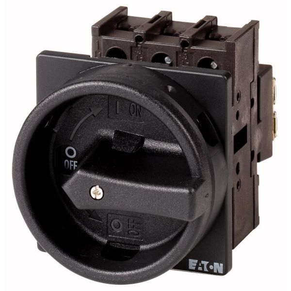 Main switch, P1, 32 A, flush mounting, 3 pole, 1 N/O, 1 N/C, STOP function, With black rotary handle and locking ring, Lockable in the 0 (Off) positio image 1