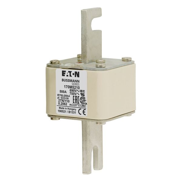 Fuse-link, high speed, 500 A, AC 690 V, DIN 2, 61 x 75 x 138 mm, aR, DIN, IEC, single indicator image 6