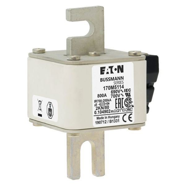 Fuse-link, high speed, 800 A, AC 690 V, DIN 2, 61 x 77 x 108 mm, aR, DIN, IEC, single indicator image 17