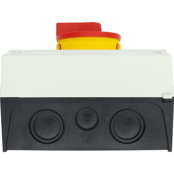 Main switch, P3, 63 A, surface mounting, 3 pole + N, Emergency switching off function, With red rotary handle and yellow locking ring, Lockable in the image 50