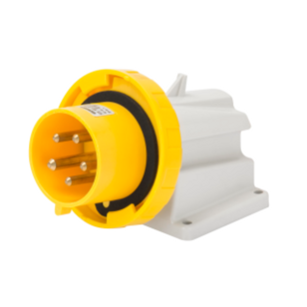 90° ANGLED SURFACE MOUNTING INLET - IP67 - 3P+N+E 32A 100-130V 50/60HZ - YELLOW - 4H - SCREW WIRING image 1