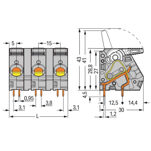 PCB terminal block lever 16 mm² gray image 3