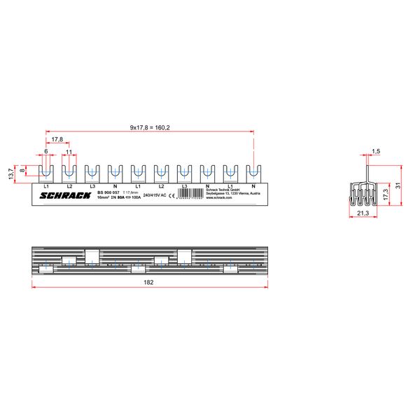 Busbar, 1xRCCB 4-pole, 1xMCB 3+N, 1xMCB 1+N, 10MW, 16mmý image 9