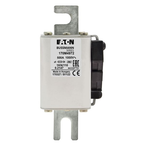 Fuse-link, high speed, 500 A, AC 1000 V, DIN 1, 51 x 69 x 138 mm, aR, DIN, IEC, type K indicator image 20