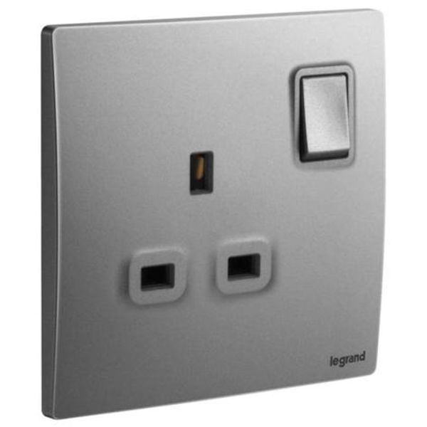 Mallia Senses - 1 gang BS switched socket outlet double pole - 13A - Dark Silver image 1