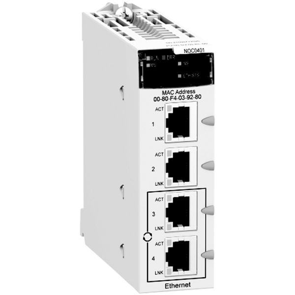 Ethernet TCP/IP network module, Modicon M340 automation platform, 4 x RJ45 10/100 image 1