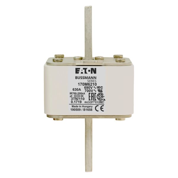 Fuse-link, high speed, 630 A, AC 690 V, DIN 3, 76 x 90 x 139 mm, aR, DIN, IEC, type T indicator image 10