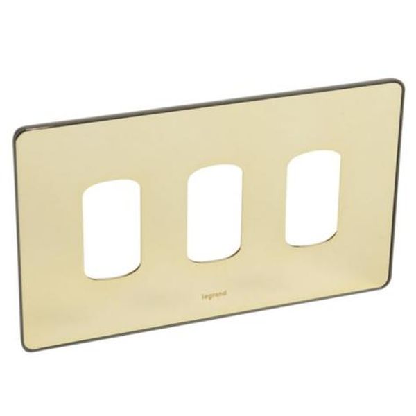 Synergy™ - Front plate - 3 Grid module - 2 gang - Sleek - design glossy gold image 1