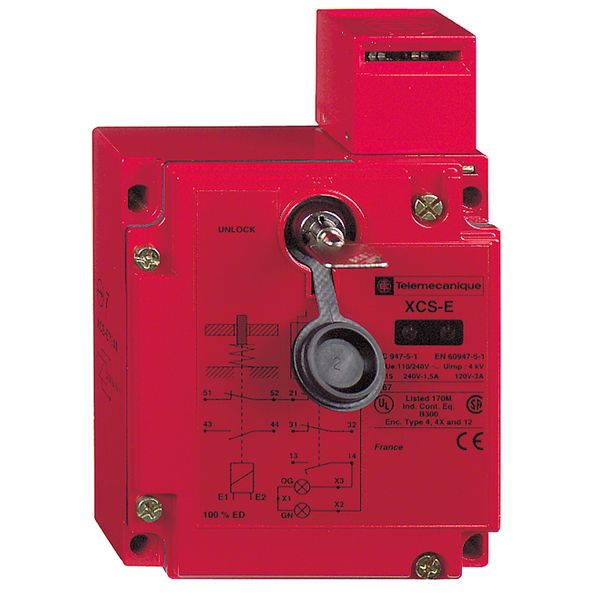 Safety switch, Telemecanique Safety switches XCS, metal XCSE, 1NC+2 NO, slow break, 2entries tapped M20, 24 V image 1