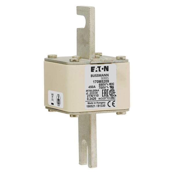 Fuse-link, high speed, 450 A, AC 690 V, DIN 2, 61 x 75 x 138 mm, aR, DIN, IEC, single indicator image 9