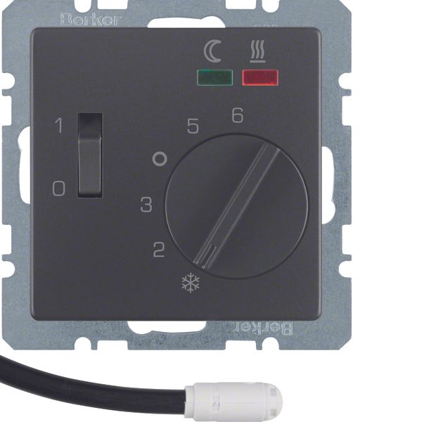 Thermostat, NO contact,Cen. plate,f. heat.,rocker switch,ext.temp.sen. image 1