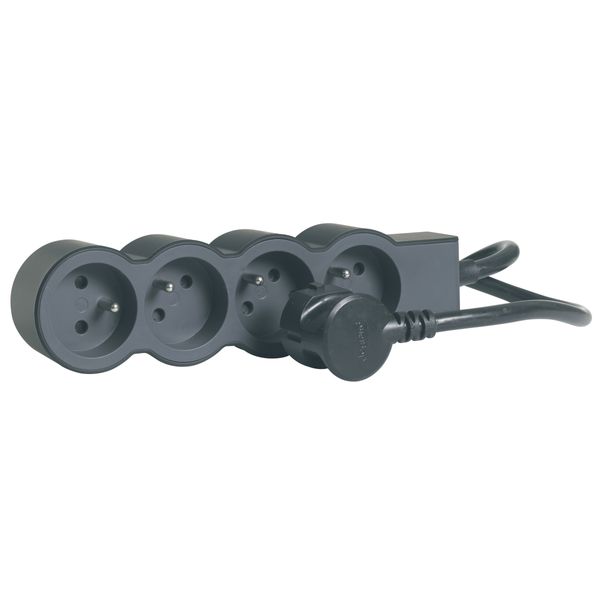 Extra-flat power strip extension equipped with 4 2P+E 16A 3680W sockets with 1.5m length cord - black and dark gray image 1