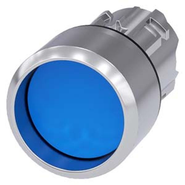 Pushbutton, 22 mm, round, metal, shiny, blue, Front ring, high, momentary contact type, Z=100-unit packaging image 1