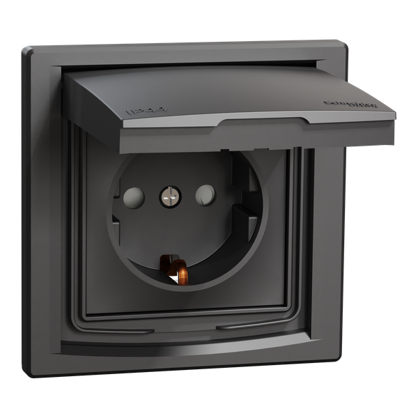 Asfora - single socket outlet with side earth and shutters, IP44, anthracite image 4