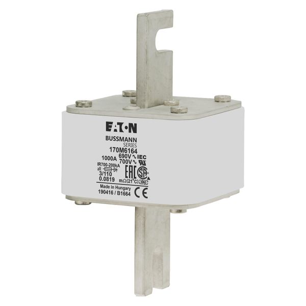 Fuse-link, high speed, 1000 A, AC 690 V, DIN 3, 76 x 90 x 139 mm, aR, DIN, IEC, single indicator image 6