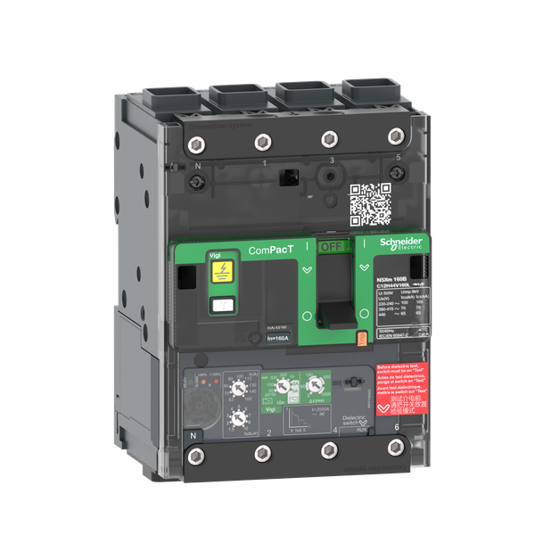 Circuit breaker, ComPacT NSXm 160B, 25kA/415VAC, 4 poles, MicroLogic 4.1 trip unit 160A, EverLink lugs image 4