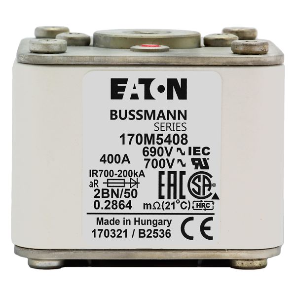 Fuse-link, high speed, 400 A, AC 690 V, size 2, 61 x 77 x 51 mm, aR, IEC, UL, single indicator, flush end, M10 image 13