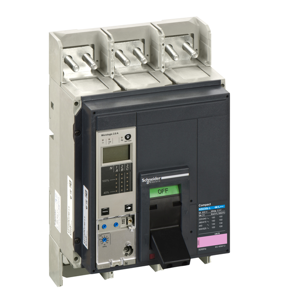 circuit breaker ComPact NS630bL, 150 kA at 415 VAC, Micrologic 2.0 A trip unit, 630 A, fixed,3 poles 3d image 4
