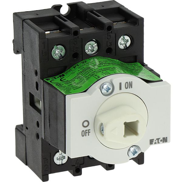 Main switch, P1, 32 A, rear mounting, 3 pole, Emergency switching off function, With red rotary handle and yellow locking ring, Lockable in the 0 (Off image 62