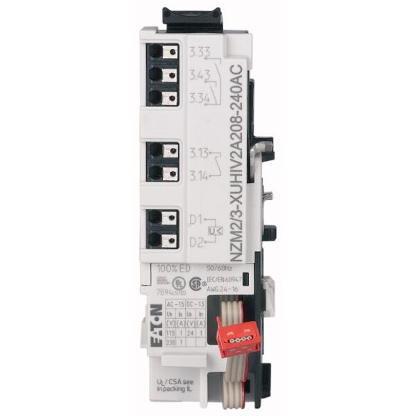 Undervoltage release for NZM2/3, configurable relays, 2NO, 1 early-make auxiliary contact, 1NO, 24DC, Push-in terminals image 1