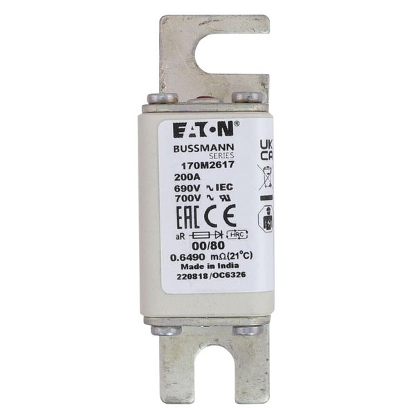 Fuse-link, high speed, 200 A, AC 690 V, DIN 00, 30 x 51 x 100 mm, aR, DIN, IEC, single indicator image 22