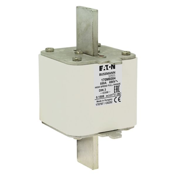 Fuse-link, high speed, 550 A, AC 690 V, DIN 3, 75 x 89 x 150 mm, gR, DIN, IEC, single indicator image 17