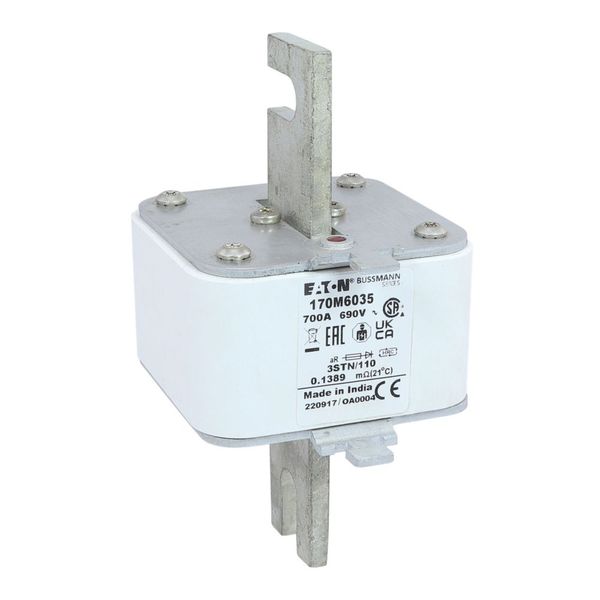 Fuse-link, high speed, 700 A, AC 690 V, size 3, 76 x 90 x 141 mm, aR, IEC, single indicator image 20