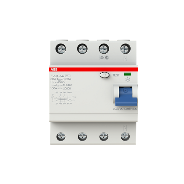 F204 AC-80/0.03 Residual Current Circuit Breaker 4P AC type 30 mA image 1