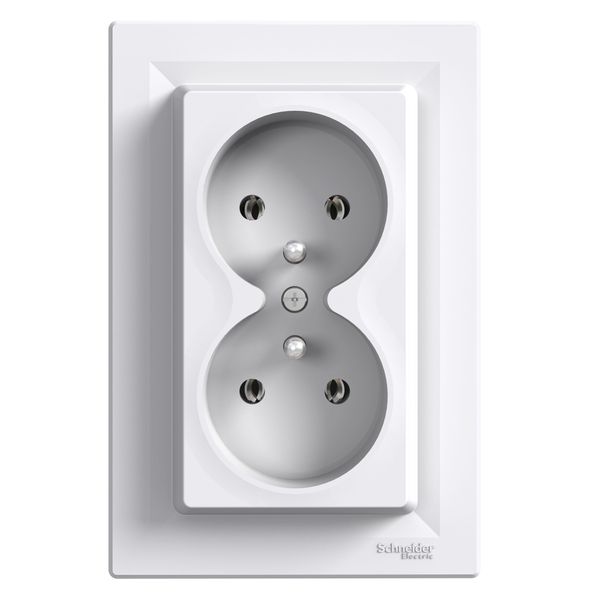 Asfora - double socket outlet with pin earth - 16A white, PL std image 3