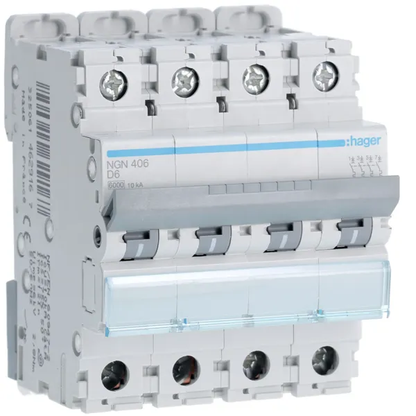 Circuit breaker 4P 6A D 6/10kA 4M image 1