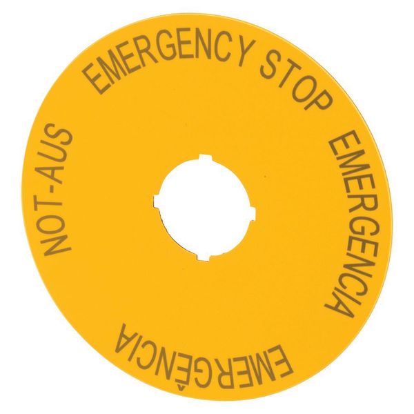 Label, emergency switching off, yellow, D=90mm, 4 languages, DE, EN, ES, PT image 3