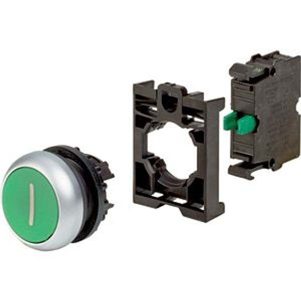 Pushbutton, RMQ-Titan, flush, momentary, 1 NO, green, inscribed, Blister pack for hanging image 2