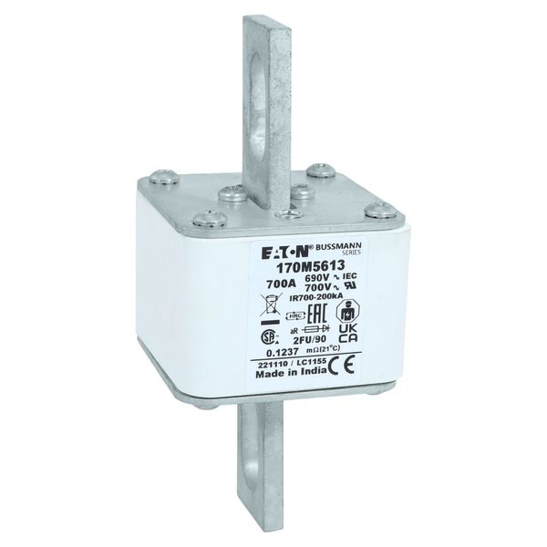 Fuse-link, high speed, 700 A, AC 690 V, size 2, 61 x 77 x 135 mm, aR, IEC, UL, no indicator, 90 mm centres image 19