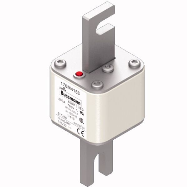 Fuse-link, high speed, 200 A, AC 690 V, DIN 1, 53 x 66 x 138 mm, aR, DIN, IEC, single indicator image 2