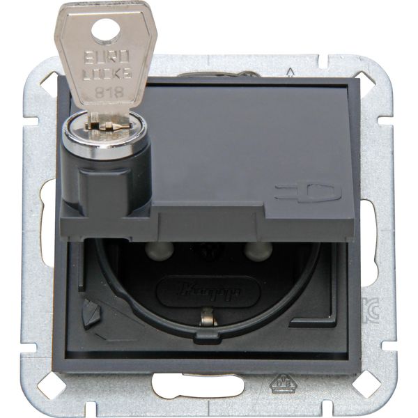 HK07 - Schutzkontakt-Steckdose, Klappdeckel, erhöhter Berührungsschutz, abschließbar, Farbe: anthrazit image 1