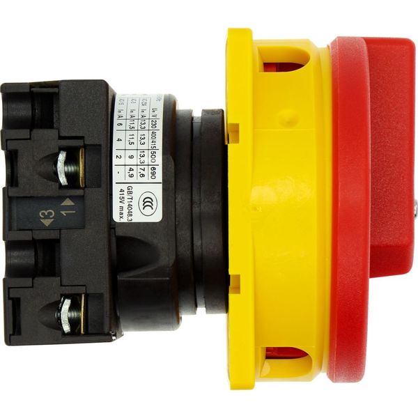 Main switch, T0, 20 A, flush mounting, 1 contact unit(s), 2 pole, Emergency switching off function, With red rotary handle and yellow locking ring image 24