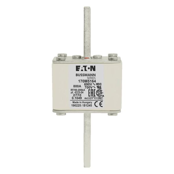 Fuse-link, high speed, 800 A, AC 690 V, DIN 2, 61 x 61 x 108 mm, aR, DIN, IEC, single indicator, 110 mm centres image 14