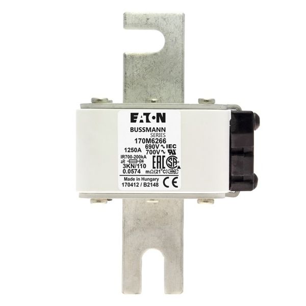 Fuse-link, high speed, 1250 A, AC 690 V, DIN 3, 76 x 92 x 139 mm, aR, DIN, IEC, single indicator image 2