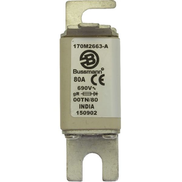 Fuse-link, high speed, 80 A, AC 690 V, size 00, 30 x 67 x 100 mm, gR, DIN, IEC, single indicator image 2